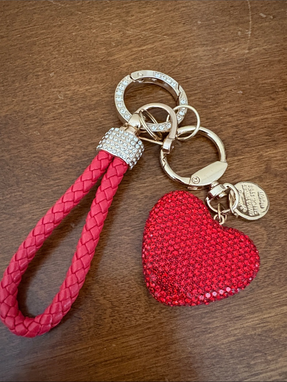 Betsey Johnson Red Crystal Heart Keychain Wristlet with Gold-Tone Hardware